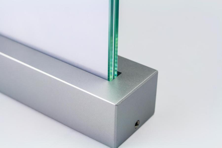 VISIGN Fahnenschild 170 x 149 mm aus Glas und Aluminiumhalterung