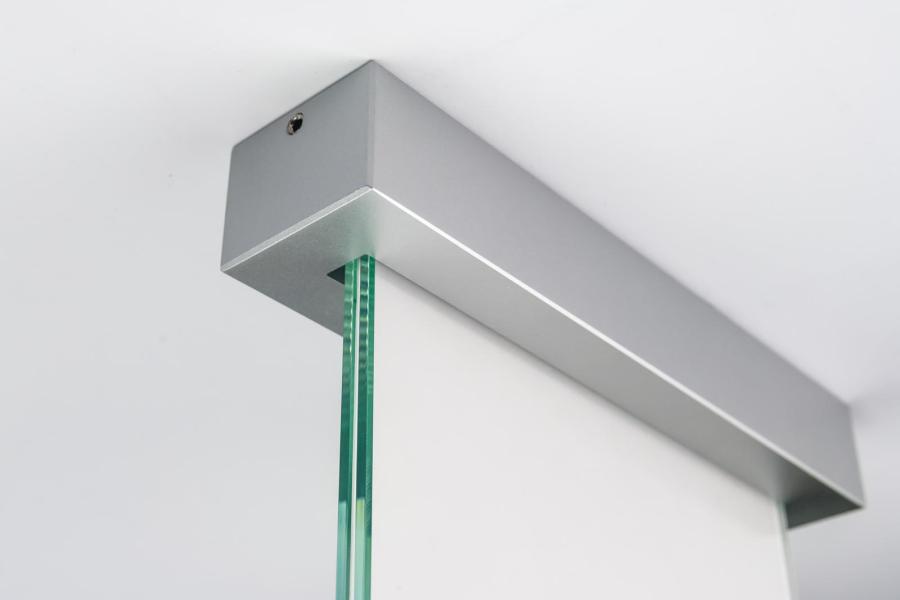 VISIGN Fahnenschild 318 x 149 mm aus Glas und Halterung aus Aluminium