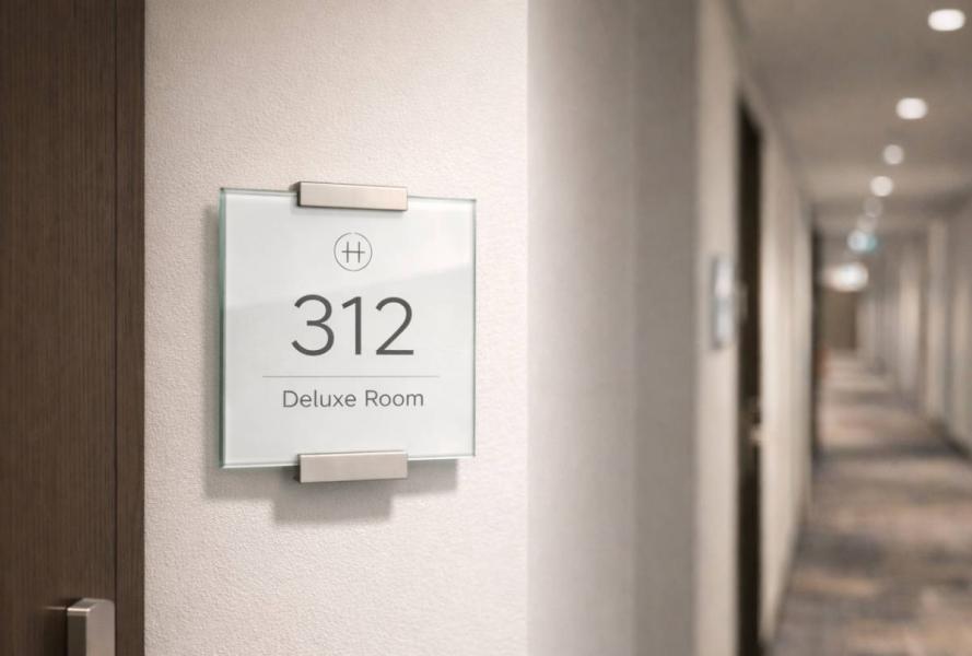 Glastürschild Hotel 149x149 mm zum selbst beschriften