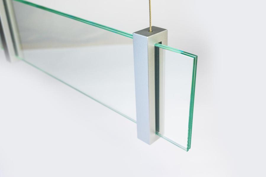 VISIGN Deckenhänger 421 x 106 mm indoor aus Glas und Halterung aus Aluminium