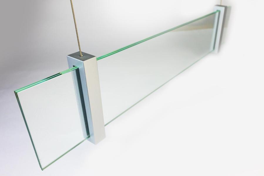 VISIGN Deckenhänger 595 x 106 mm indoor aus Glas und Aluminiumhalterung
