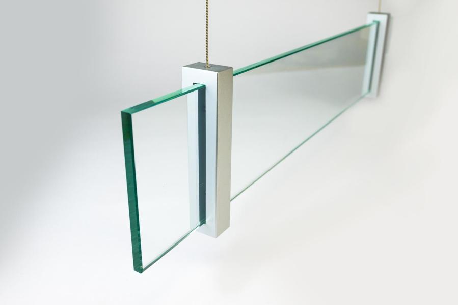 VISIGN Deckenhänger 595 x 106 mm aus Glas und Aluminium Halterung