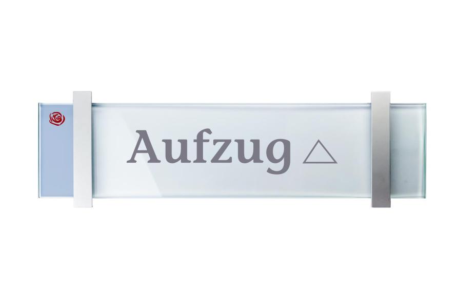 VISIGN Wandschild 421 x 106 mm outdoor aus Glas mit Aluminiumhalter mit austauschbarer Beschriftung