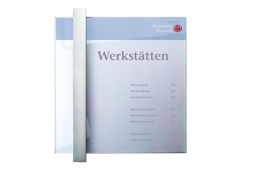 VISIGN Wandschild 285 x 298 mm aus Glas mit Aluminiumhalter mit austauschbarer Beschriftung