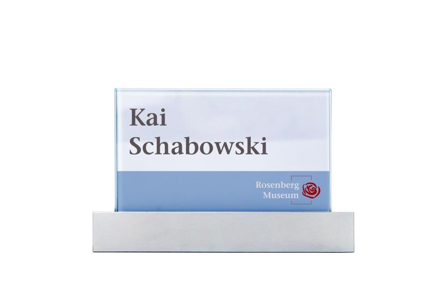 VISIGN Tischaufsteller 106 x 80 mm aus Glas mit Aluminiumhalter mit austauschbarer Beschriftung