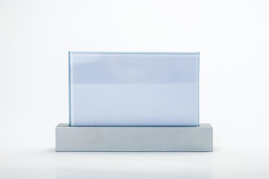 VISIGN Tischaufsteller 106 x 80 mm aus Glas und Aluminium