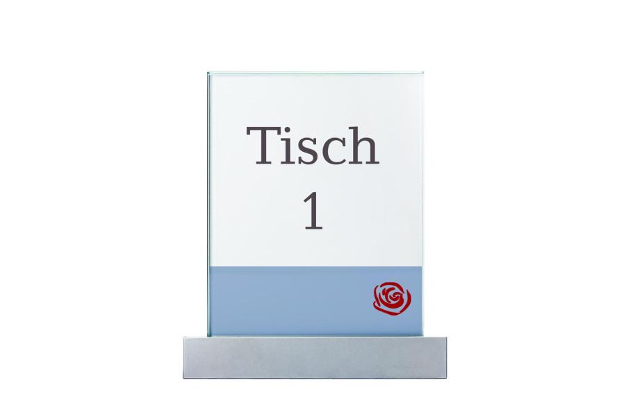 VISIGN Tischaufsteller 106 x 149 mm aus Glas und Aluminium