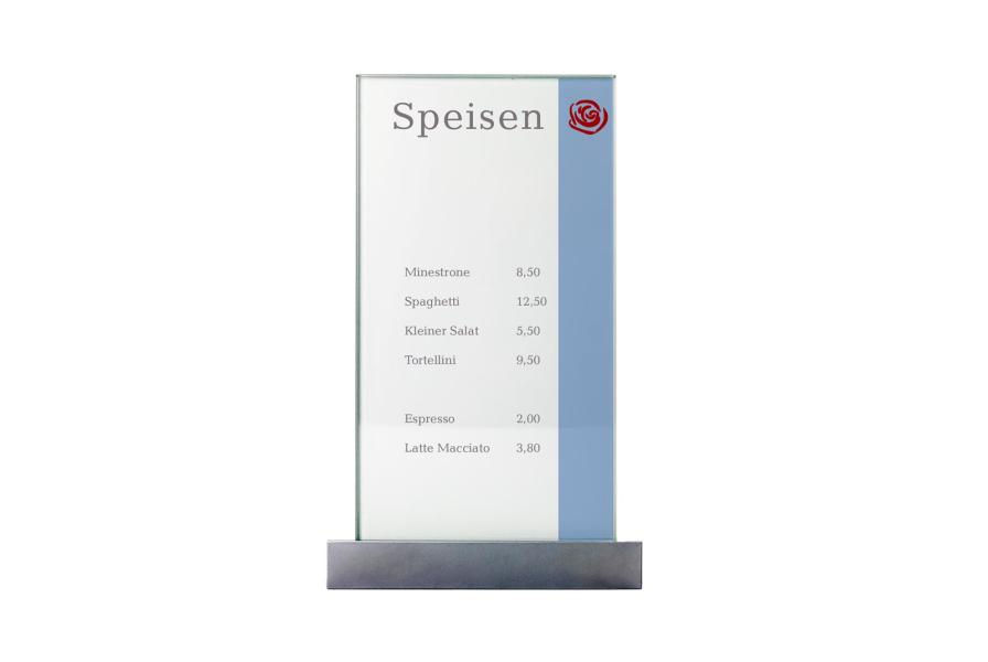 VISIGN Tischaufsteller 106 x 211 mm aus Glas mit Aluminiumhalter mit austauschbarer Beschriftung